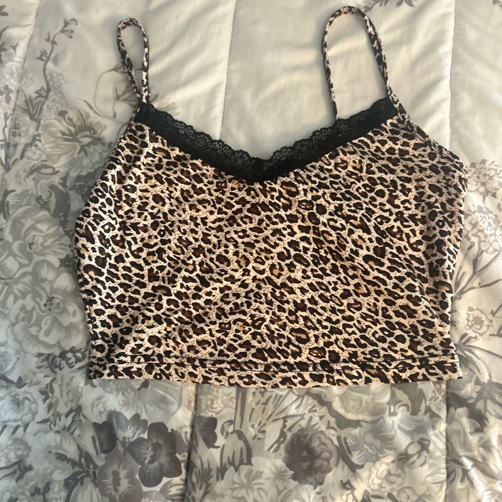SHEIN Animal Print Top with Black Lace